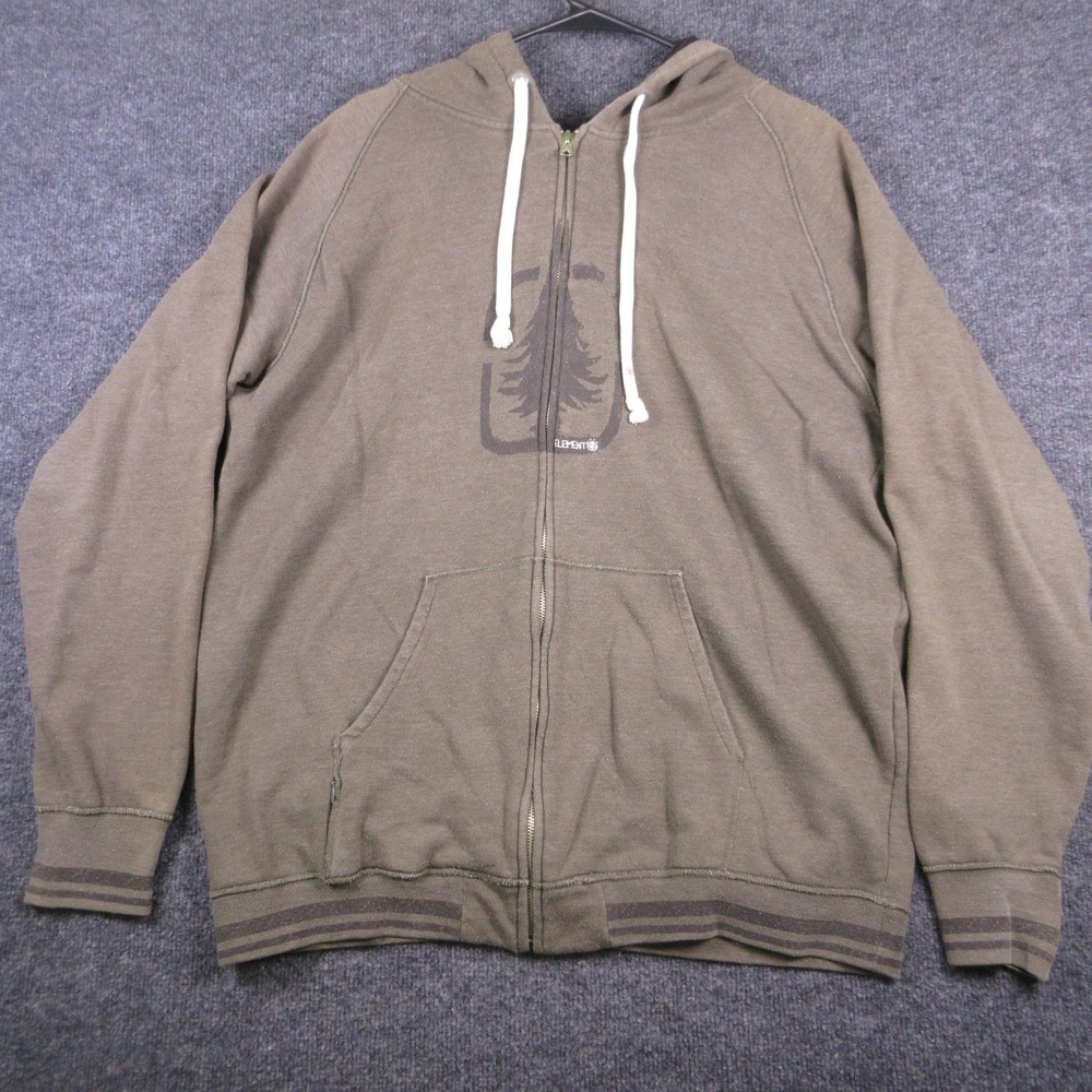 Y2K Element Hoodie Mens Large Green Tree Graphic Future Nature Full Zip Fleece